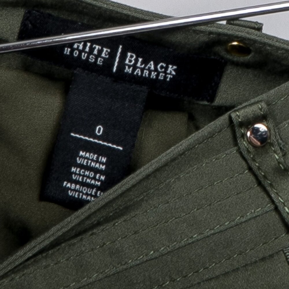 Army Green Pencil Skirt 0 Womens Secretary Academia Classic Slit Rivets Pockets - Picture 4 of 5
